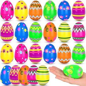 24 Pack 2.4 Inch Easter Eggs, Metallic Plastic Empty Gold Eggs Bulk for Easter Egg Hunt, Easter Basket Stuffers Fillers, Filling Treats and Party Favors
