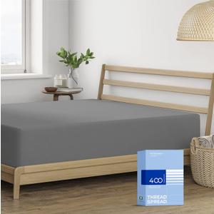 THREAD SPREAD 100% Egyptian Cotton Full Size Fitted Sheet Only - 400 Thread Count 16" Deep Pocket Full Fitted Sheet, Soft Cooling Durable Sateen No Pop-Off Elastic Bottom Sheet for Adults - Dark Grey