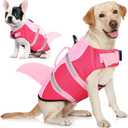 AOFITEE Dog Life Jacket, Shark Dog Life Vest for Swimming Boating, High Flotation Pet Lifesaver with Rescue Handle, Reflective French Bulldog Lifejacket, Life Jackets for Small Medium Large Dogs, M (Light Pink & Dark Pink)