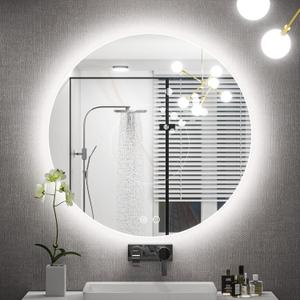 Keonjinn 24 Inch Round LED Mirror for Bathroom, Round Backlit Mirror, UL Listed LED Driver, HD Tempered Glass, 3 Color Lights, Dimmable, Anti-Fog, Small Circle Bathroom Mirrors with Lights