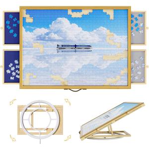 1500 Pcs Portable Jigsaw Puzzle Board with 4 Drawers and Cover, Adjustable Puzzle Table, Frame for Wall Art Display 33.3"x24.2"