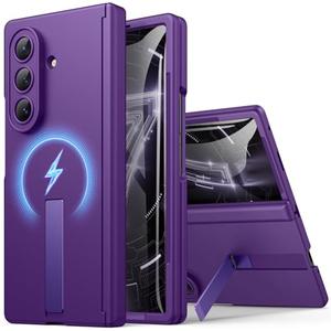 BXYJY for Samsung Galaxy Z Fold 7 Case with Stand, Compatible with MagSafe, Front Screen Protector, Camera & Hinge Protection, Slim Rugged Full Body Magnetic Phone Case for Samsung Z Fold7, Purple