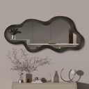 48"x 22" Irregular Wall Mirror, Wood Black Framed Wall Mirror, Asymmetrical Wall Wavy Mirror for Living Room Bedroom Entryway Bathroom Modern Decorative Mirror with Hanging Hooks