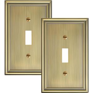 2-Pack Single Toggle Light Switch Cover Plate, Durable Solid Zinc Alloy Decorative Switch Plate Covers, Antique Brass 1 Gang Wall Plate, Corrosion Resistant