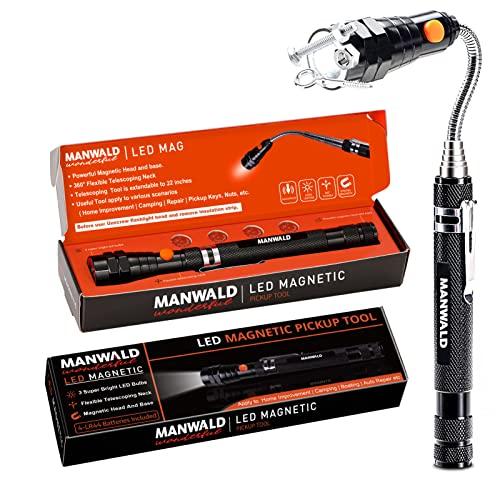 LED Magnetic Pickup Tools, Christmas Stocking Stuffers for Men Adults, Telescoping Magnetic Flashlights with Extendable Magnet Stick, Birthday Gifts for Men, Him, Dad, Boyfriends, Black