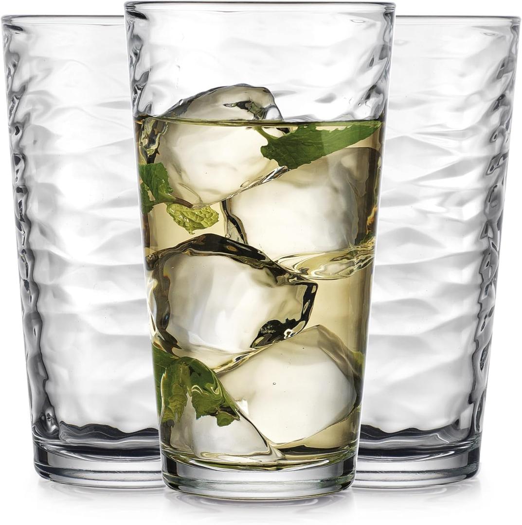 Glaver's Drinking Glasses Set of 10 Highball Glass Cups, 17 Oz Cooler Glassware. Home and Bar Everyday Basic Drinkware Elegant Kitchen Glasses for Water, Juice, Cocktails, Iced Tea.