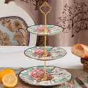 3 Tier Ceramic Vintage Cake Stand with Beautiful Classic Rose Pattern, Food Rack for Displaying Cake Platter (red Rose)
