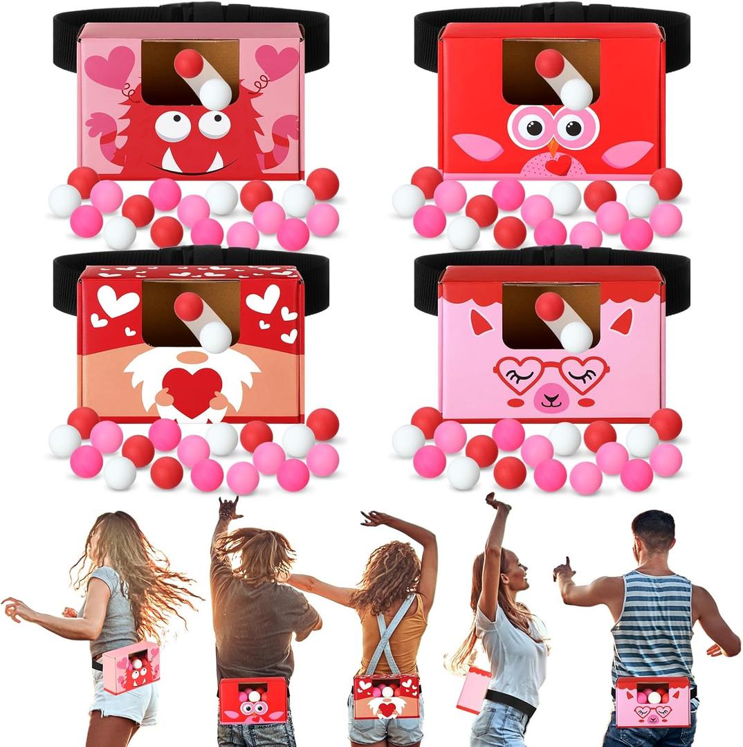 Halloscume 4 Sets Valentine Games Swing Shaking Balls Game Set Pink Red Novelty Twerk Game 40 Balls, Ribbon, Cardboard Boxes Fun Galentines Games for Women Adult Family Large Group Indoor Outdoor