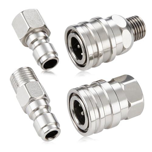 Ciunura 4 PCS Pressure Washer Coupler Quick Connect Fittings，1/4 in NPT Female and Male Thread (Premium Pressure Washer Hose Adapter Set), Stainless Steel Hose Connector, 2 Set