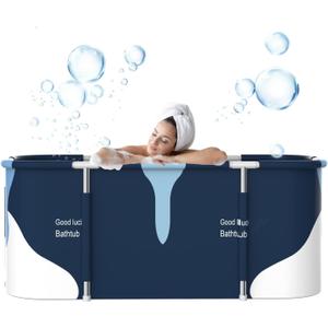 55" Extra Large Portable Foldable Bathtub Soaking Bathing Tub with Metal Frame for Adult Bathroom Folding SPA Tub for Shower Stall, Separate Family Bathroom SPA Tub for Hot Ice Bath