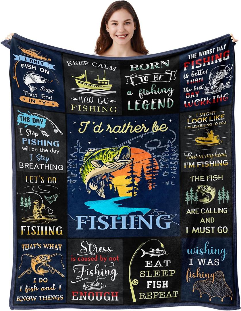 Vuinezo Fishing Gifts for Men, Christmas Fishing Gifts, Funny Fish Gift for Boys, Fish Present for Women Unique, Best Gift for Fisherman, Present Idea for Men Who Love Fishing Blanket 50"X60"