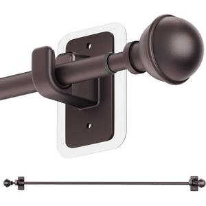 ENJOYBASICS No Drill Curtain Rods for Window 48 to 84 Inches, 5/8 Inch Diameter Renter Friendly Drapery Rod with Adhesive Brackets without Drilling, Adjustable from 27 to 90 Inches, Bronze