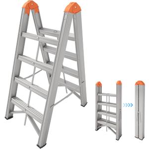 Aluminum Foldable Twin Front 4-Step Ladder, Compact Step Stool with Wide Anti-Slip Pedal, Portable, 330lb Capacity