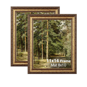 11x14 Gold Picture Frame, 2 Pack Ornate Vintage Picture Frames for Wall or Tabletop Display, 11 x 14 Photo Frame Gold with Real Glass, Display Poster 8x10 with Mat or 11x14 without Mat for Antique Déco