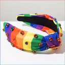 2 x Rainbow Knotted Headband for Women, Pride Headband with Rhinestones, LGBTQ Pride Hair Accessories for Pride Parade, Festival, Party, Daily Wear and Gay Pride Events