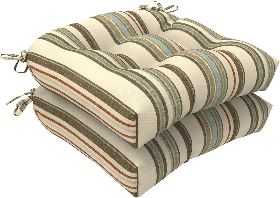 LVTXIII Outdoor Wicker Chair Cushions, 19"x19"x4" Patio Chair Cushions with Ties, Water Repellent Thick Tufted Seat Cushions for Patio Furniture, Set of 2, Stripe Onyx
