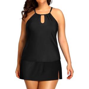 Yonique Women Two Piece Plus Size Tankini with Skirt Tummy Control Bathing Suits High Neck Swimsuits.22