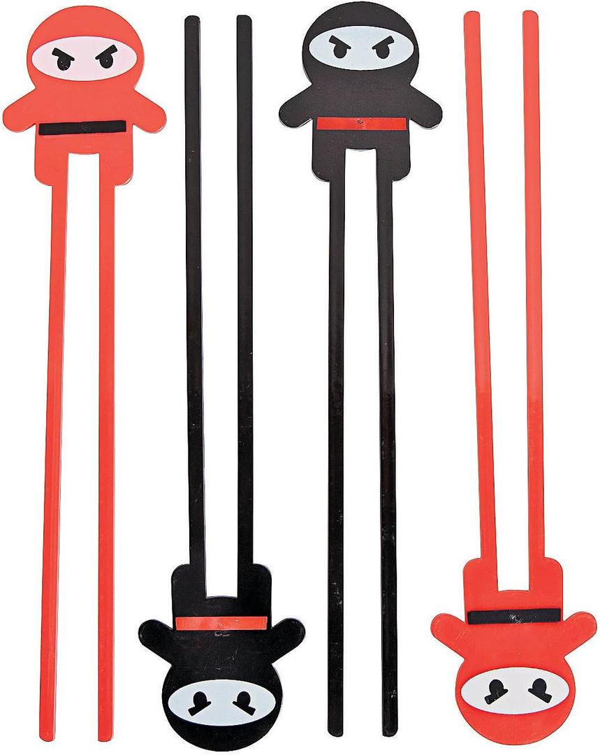 Fun Express Red & Black Ninja Plastic Chopsticks-(10.75") 12 Pieces, Standard, Multicolor