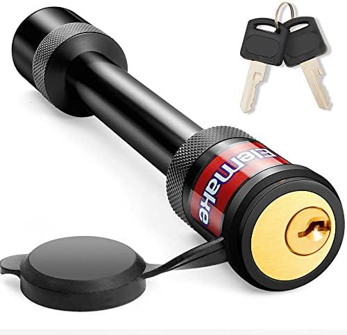 Elemake Hitch Pin Lock - Trailer Hitch Lock 5/8" Hitch Pin Tow Receiver Lock, Heavy Duty Brass Core Locking Mechanism, Weatherproof Anti-Theft, 3-1/2" Span Fits Class III, IV, V Hitches