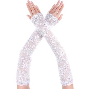 Lace Arm Sleeves for Women, Rhinestone Fingerless White Lace Sleeves to Cover Arms for Women, Wedding Tea Party Pattern Engagement Dress