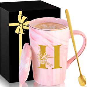 Personalized Ceramic Coffee Mug with Lid Gifts Tea Cup Brides for Her Wedding Day Bridal Shower Bachelorette Party Engaged Engagement Cute Personalized Unique Cool Special Customized Best Present,H
