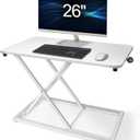 Compact 26 x 14 White Lift Standing Desk Converter, Manual Adjustable Height Sit Stand up Desk Riser, for Monitor or Laptop Workstation