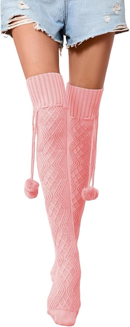 Sexybody Women's Thigh High Socks Over the Knee Knit Socks, Winter Leg Warmers Stockings Knee High Tube Arctic Fleece (Pink)