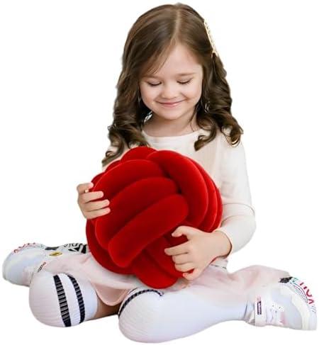 Knot Ball Pillows, Round Throw Pillow Cushion Home Decoration Soft Plush Pillow, Throw Knotted Ball Pillow Handmade Children Room Decoration Round Plush Toy Pillow (Dark Red,11"/28cm)