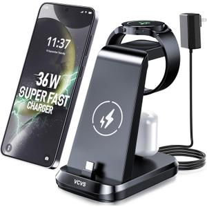 VCVS 36W USB C Super Fast Charging Station for Samsung Phones Watches Earbuds, 3 in 1 Charger for Samsung Galaxy Watch Ultra/7/6/5/4/3, Galaxy S24/S23/S22/21/20,Note20/10,Z Fold/Flip 5/4,USB-C Buds