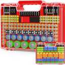 Battery Organizer Storage Holder Box Case with Tester, Stores & Protects Up to 260 Batteries, Double-Clear Locking Lid, Holds AA AAA C D and More (Not Includes Battery Pack) - Red