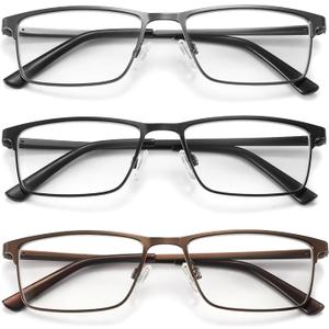 acavefox 3 Pack Blue Light Blocking Reading Glasses Men Readers Anti UV Lightweight and Sturdy Full Frame Metal Spring Hinge Eyeglasses 3.0+