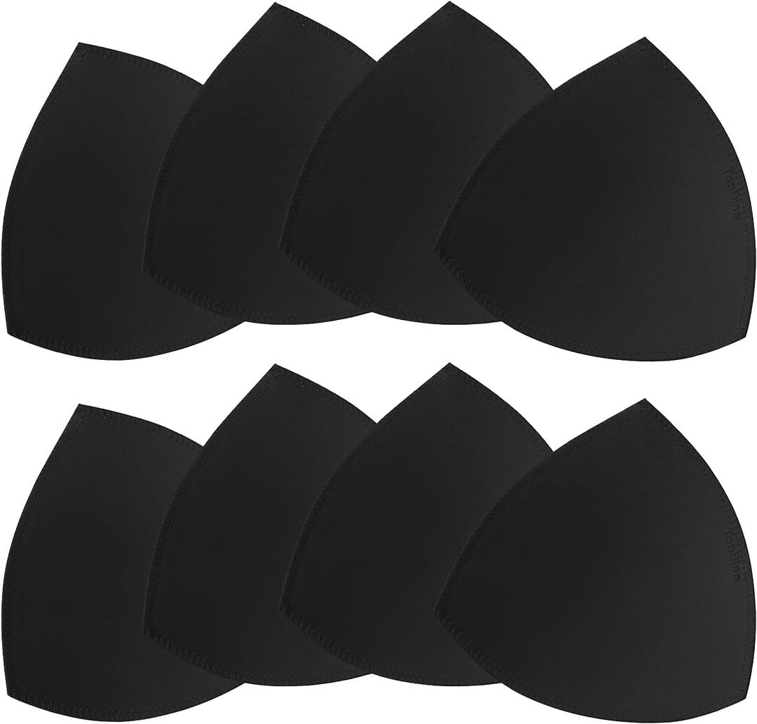 Bra Pad Insert,Removable Sport Bra Cup Triangle Breathable & Reusable Bra Pad for Yoga Bra,Swimsuits,Bikini (4 Pairs Black B/C)