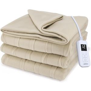 Sunbeam Royal Ultra Fleece Heated Electric Blanket Full Size, 84" x 72", 12 Heat Settings, 12-Hour Selectable Auto Shut-Off, Fast Heating, Machine Washable, Warm and Cozy, Pebble