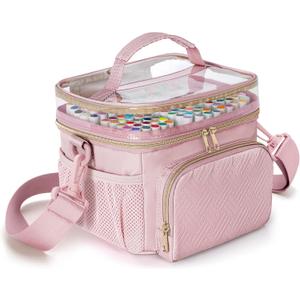 Marker Organizer Case for 100 Markers, Marker Storage Organizer Bag with Divider and Shoulder Strap, Marker Travel Carrying Case with 3 Pockets, Pink (Patented Design)