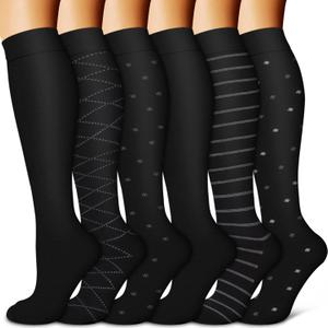 BLUEENJOY Copper Compression Socks for Women & Men (6 pairs) - Best Support for Nurses, Running, Hiking, Recovery (Small-Medium, 01 Black Stripe)