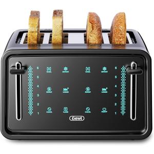 Gevi Toaster 4 Slice,Led Display Touchscreen Bagel Toaster with Dual Control Panels of Bagel/Reheat/Defrost/Cancel/Toasting One Slice/Longer Function,6 Shade Setting