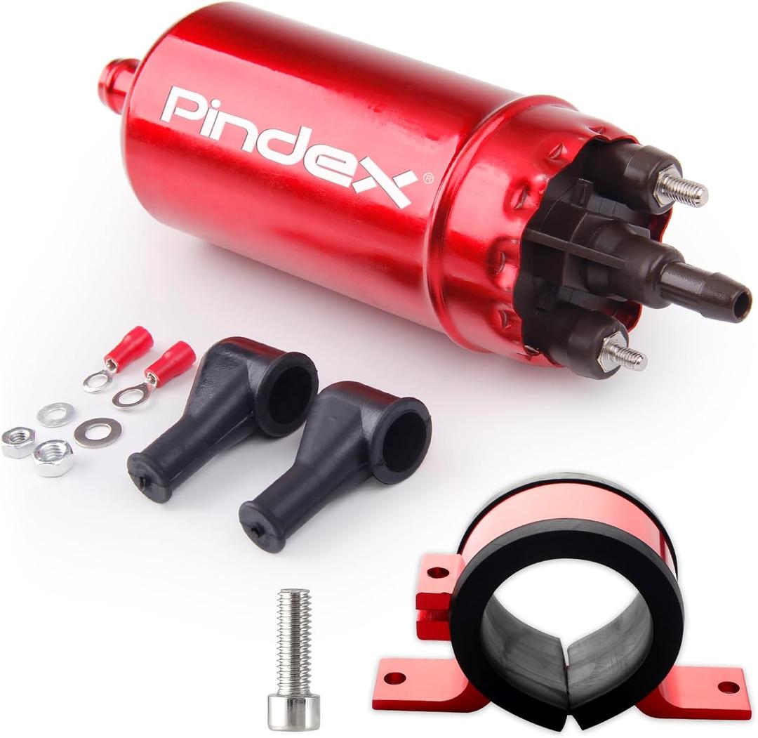 Pindex Universal External In Line Fuel Pump,116 PSI High Pressure 12V Electric Pump Injection Systems Compatible with 0580464070 0580453911 0580463017 0580464023,Red