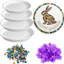 U0U Stepping Stone Kit Includes 4 Size Round Cement Molds,Mosaic Tiles and Carving Tools,DIY Garden Stepping Stone Kit for Kids,Family,Outdoor Walkways Pavement Decoration (No Concrete Mix)
