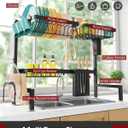 Sakugi Over The Sink Dish Drying Rack - Adjustable 2 Tier Large Capacity Stainless Steel Drainer with Cutlery & Utensil Holders, Kitchen Storage & Organization, 30"-33.9" L x 11" W x 21.5" H, Black