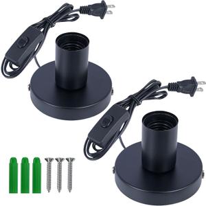 Black Polished Metal Desktop Lamp Base, Small Industrial Table Lamp Base Only, Simple E26/E27 Screw Light Socket Edison Bulb Holder Base,5.7ft Cord On/Off Switch US Plug (2 Pack)