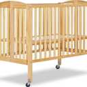 Dream On Me Folding Full-Size Convenience Baby Crib in Natural, GreenGuard Gold & BSA, Portable, Patented Quick Folding System, Strong Wheels, 2 Adjustable Mattress Heights, 54"L x 31"W x 46"H