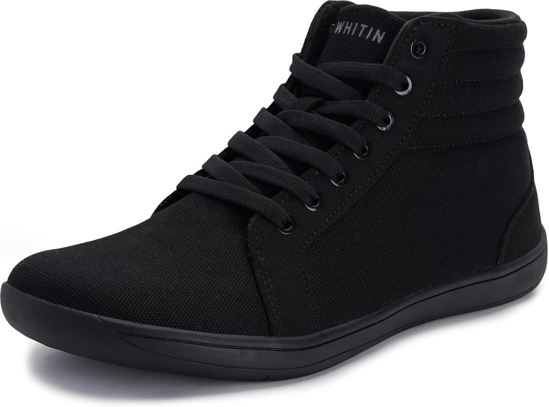 WHITIN Men's Wide Hi-top Minimalist Barefoot Sneakers | Zero Drop Sole | Cushioned Ankle Support (All Black) Size 11 Men