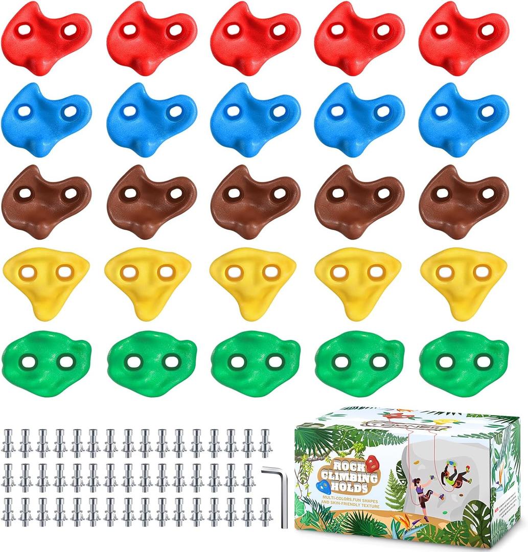 TOPNEW 25PCS Rock Climbing Holds for Kids, Large Climbing Holds for Play Set, Swingset - Adult Rock Wall Holds with Mounting Hardware for Indoor Outdoor Rock Climbing Wall