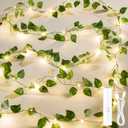Lakumu Fairy Lights Vine, 33ft 100 LED Rechargeable Battery Operated String Lights, 8 Modes Timer Leaf Lights for Bedroom Wall Garden Party Wedding Decor, Warm White