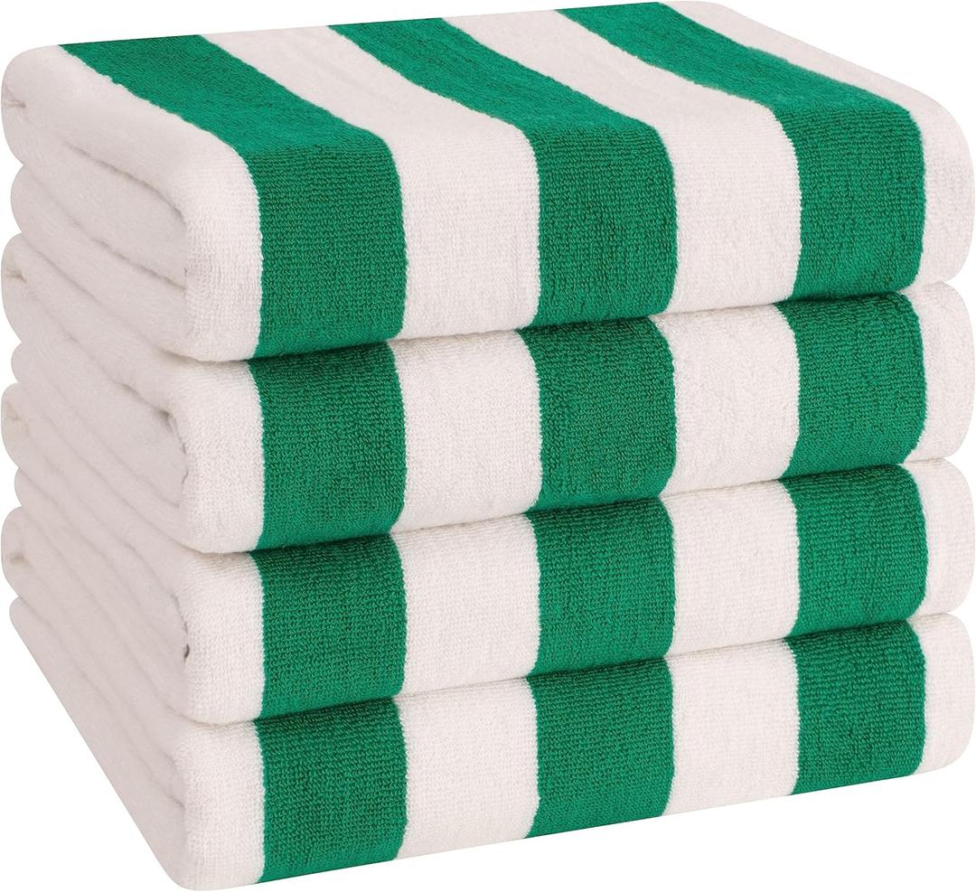 American Soft Linen Cabana Striped Beach Towels, 30x60 inch 3 Piece Oversize Pool Towels, Quick Drying Sand Free Swim Towels, Moss Green