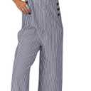 PRETTYGARDEN Overall Jumpsuit For Women 2025 Summer Casual Wide Leg Sleeveless Button Striped Jumpsuits Trendy Outfits (XX-Large)