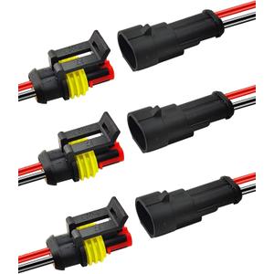 14 AWG 2 Pin Waterproof Connector, 2 Wire Automotive Waterproof Electrical Connectors, 14 Gauge Male and Female Way Connectors Harness 12V Quick Connect for Car Truck Boat Motorcycle -3 Pack