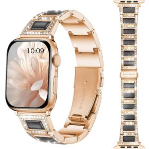 8 Elegant Colors - Dressy Gold iWatch Bands for Women - Compatible with Apple Watch Series 10-1/SE/Ultra, Fits 38mm 40mm 42mm 44mm 46mm - Luxury Designer Bracelet with Gemstones, Bling Jewelry Strap