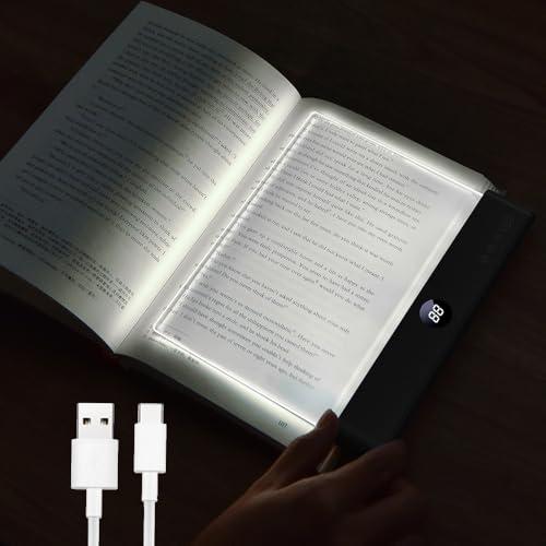 Book Light, Rechargeable Clear LED Flat Reading Light with 3 Colors & Timer, Dimmable Panel Plate Lamp Book Full Page Light for Reading in Bed at Night, Funny Gifts for Readers Kids Women Men (Black)