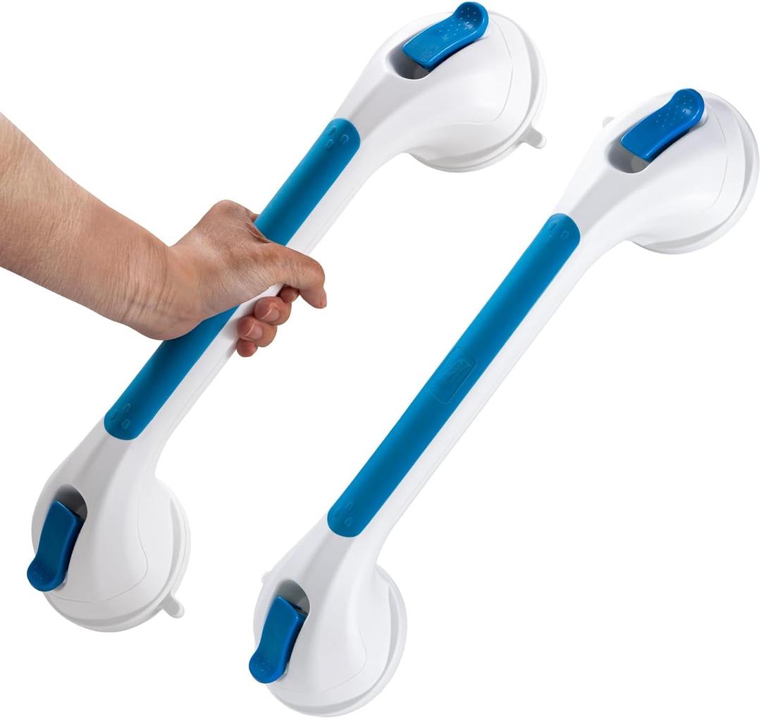 TAILI Shower Grab Bar 2 Pack,Suction Shower Handles for Bathtubs, Heavy Duty 240 lbs Bathroom Safety Grip for Seniors, No Drilling Removable Waterproof Handrails,Blue (16.8")